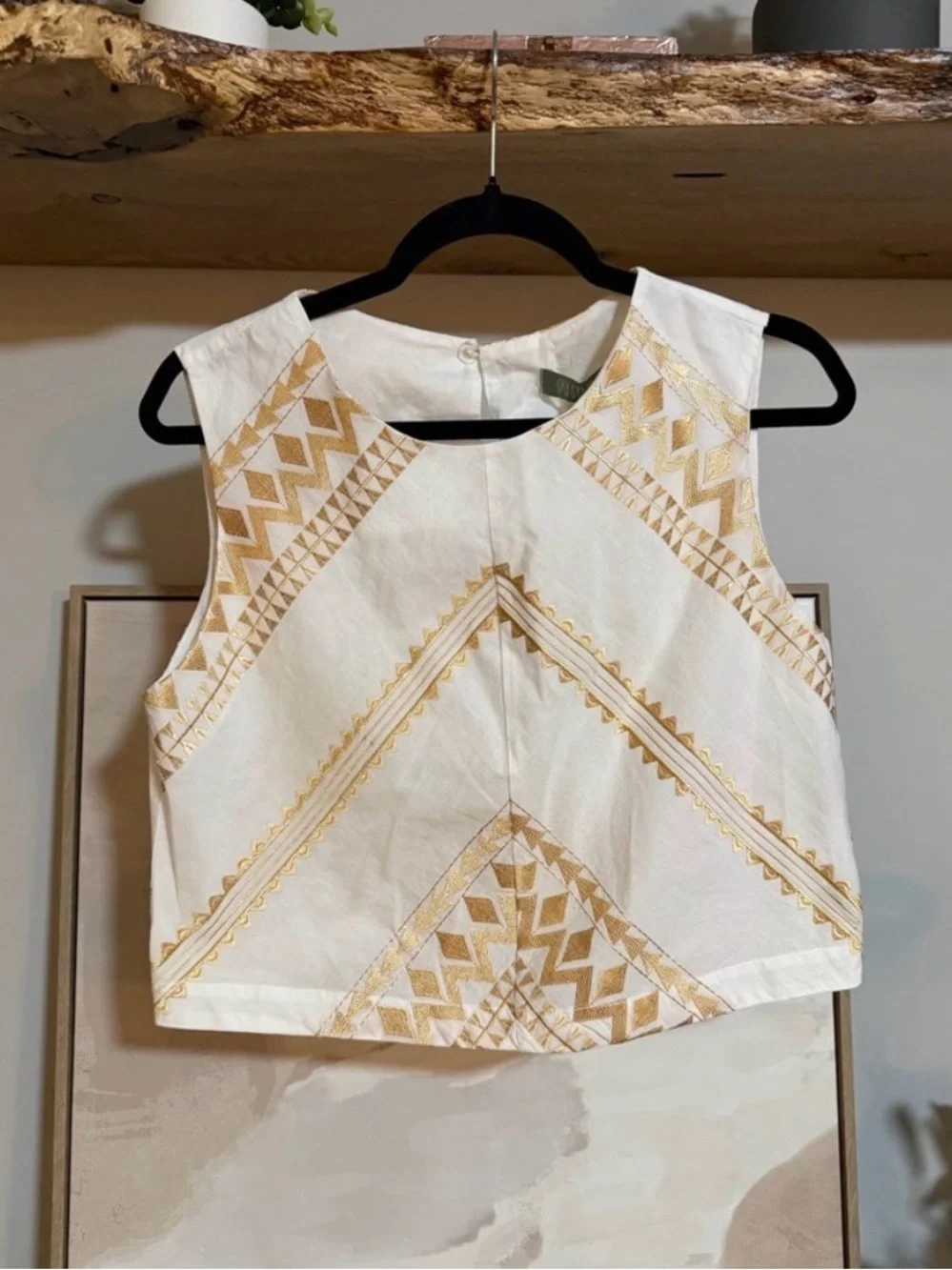 100% Greek Linen Gold Embroidered Top - Picture 1 of 4